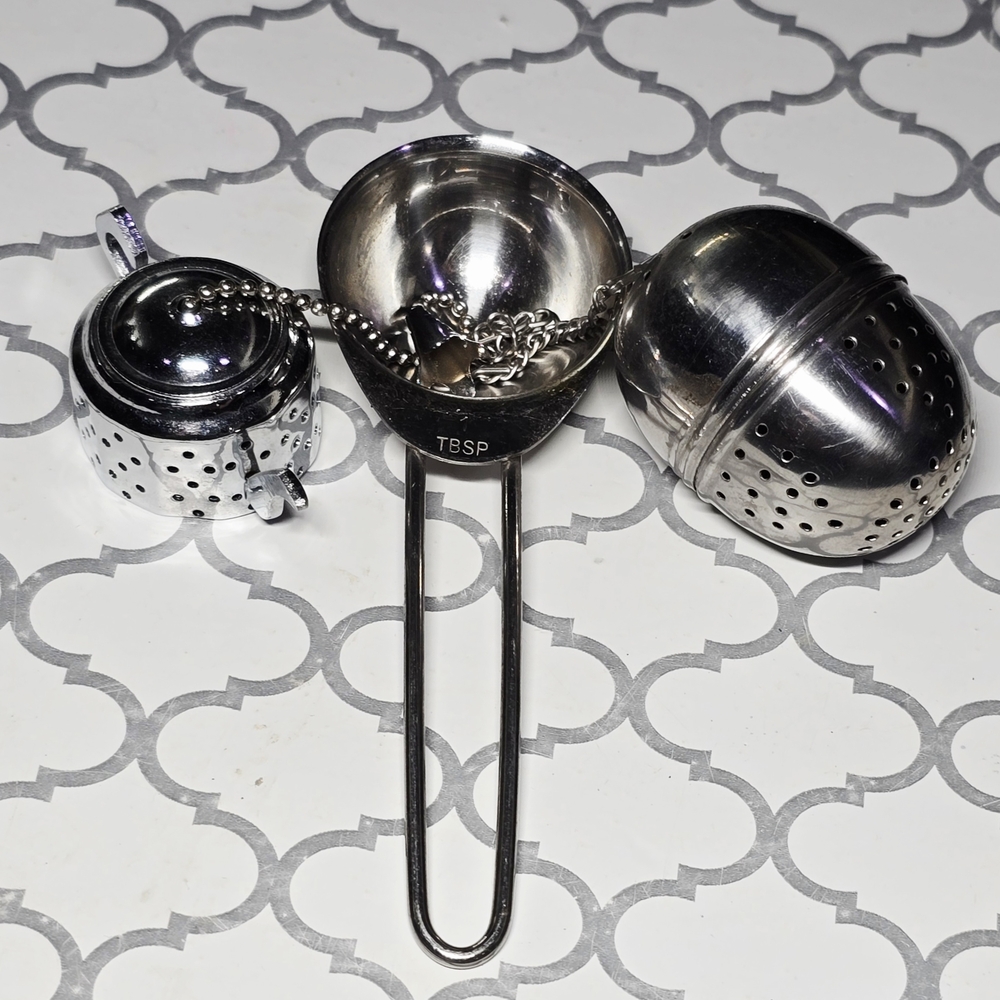 3PC Vintage Loose Leaf Tea Brewing Set Teapot Infuser Egg Ball TBSP Scoop